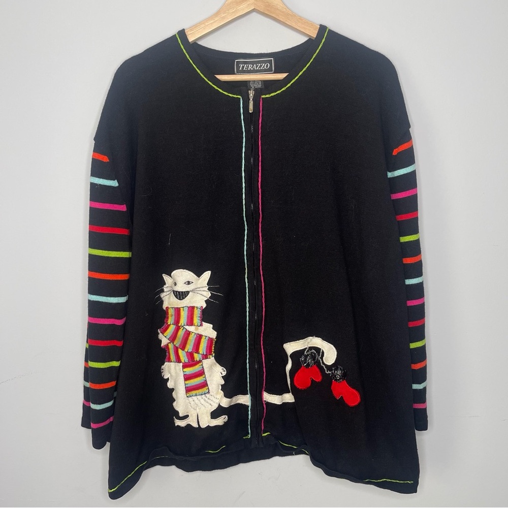 Women’s Terazzo zip up cardigan sweater size xxl 2Xl kitty cats‎